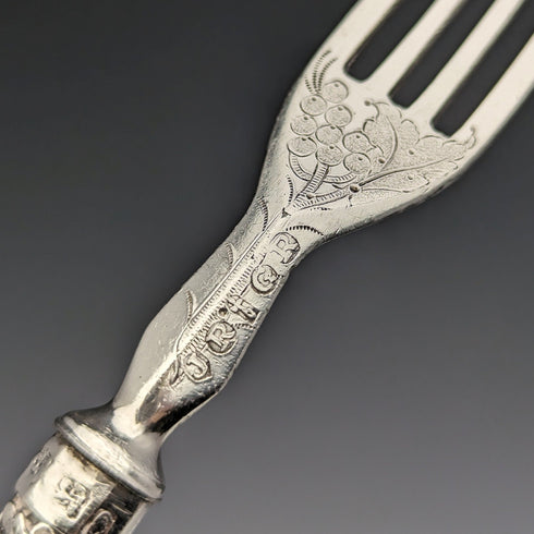 1838 British Antique Sterling Silver Handle Cutlery 6 Pair Set Boxed Charles Needham